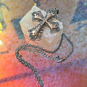 Vintage Copper Filigree Cross Pendant Necklace